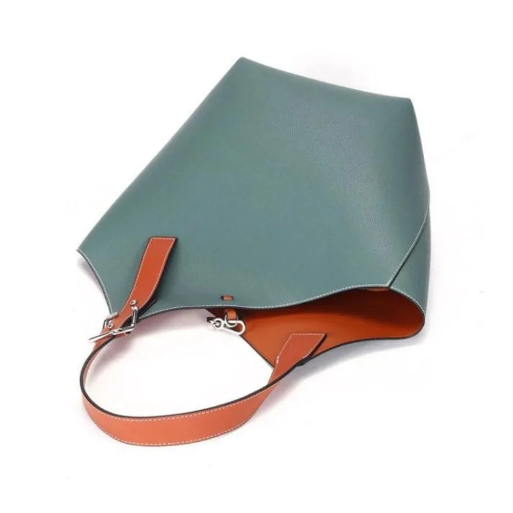 Womens Bucket Sea Green Leather Tote Bag