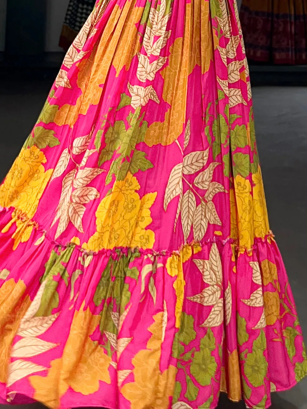 Women's Designer Pink Floral Printed Silk Event Wear Gown
