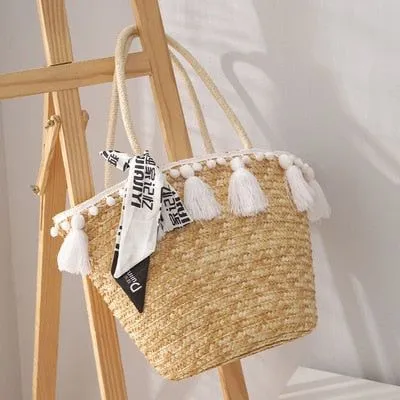 Women's Handbag Summer Beach Tote Bag Handmade Woven Natural Straw Large Capacity
