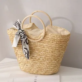 Women's Handbag Summer Beach Tote Bag Handmade Woven Natural Straw Large Capacity
